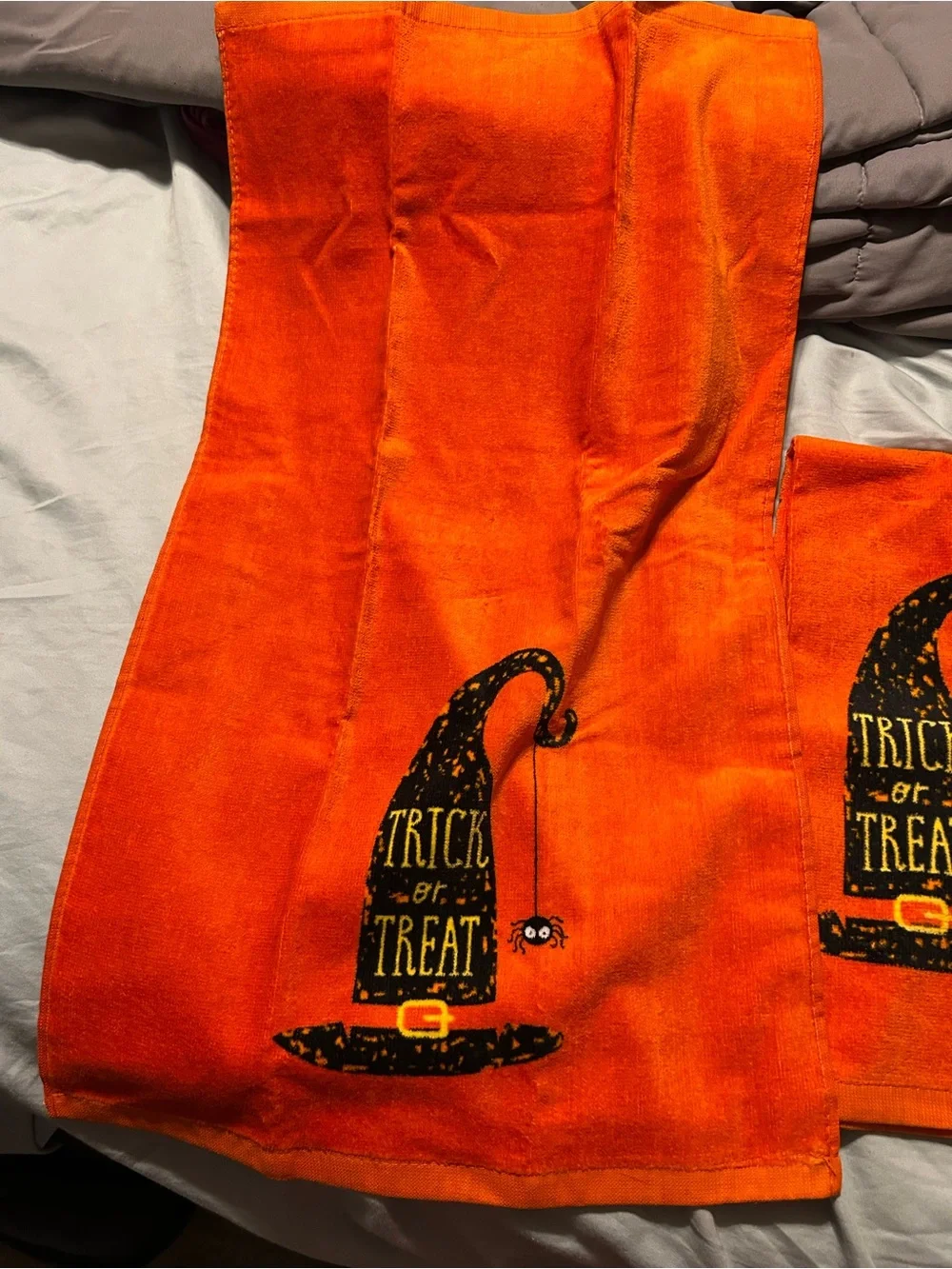 Orange Halloween Trick or Treat Kitchen Towels Set of 2